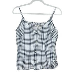 Toad&Co Women's Airbrush Button Tank Top Navy Blue White Gingham Size Small